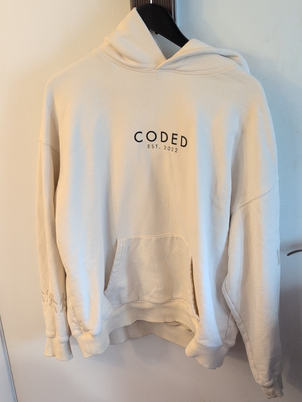 Coded Men's Cream Hoodie - Minimal Logo Pullover